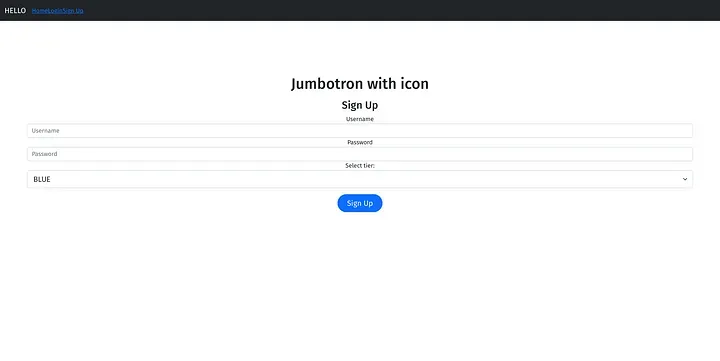 Python registration page. Besides username and password users can also choose to provide a "tier".