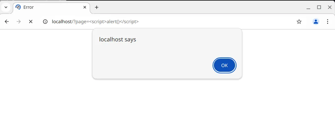 A browser alert with the text "Localhost says"